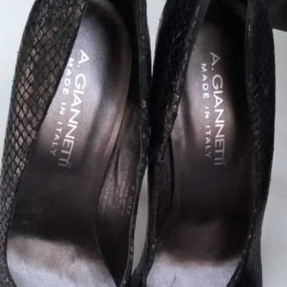 NWOT A. Gianetti black/silver metallic high heeled  snakeskin shoes size 7 - Picture 2 of 5